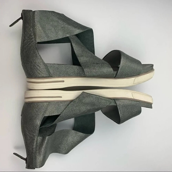 Eileen Fisher sport platform sandals size 10 pewter leather comfy walking - Picture 6 of 11